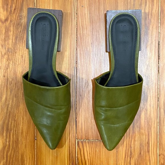 ASOS || OLIVE BLOCK HEEL FLATS - Picture 1 of 5